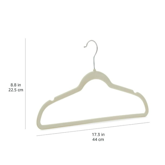 Beige Flocked Clothes Hangers with 360 - Degree Swivel Hooks and Arc Design, Measuring 17.3 in (44 cm) in Width and 8.8 in (22.5 cm) in Height
