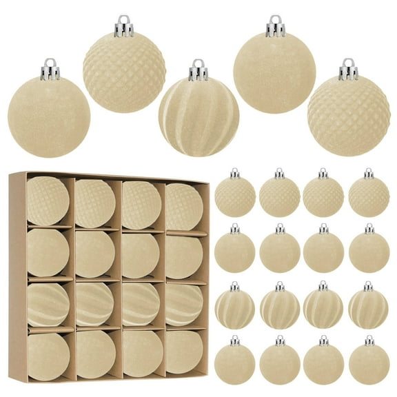 Beige Flocked Foam Christmas Ornament Balls 6Cm 16Pcs Set Velvet Finish Tree Decor For Holiday Home Party Wreath Garland