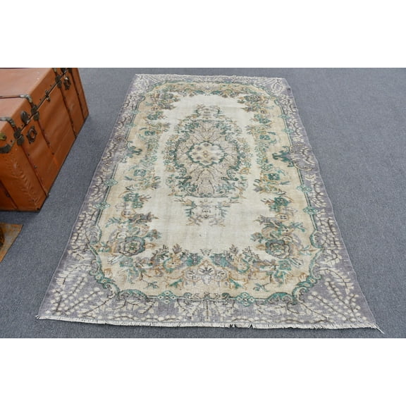 Beige Floor Rugs, Turkish Rug, Vintage Rug, Rugs For Dining Room, 4.4x7 ft Area Rug, Antique Rug, Turkey Living Room Rug