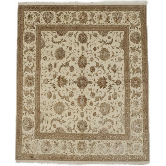 Beige Floral 6X7 Indo-Tabriz Oriental Rug