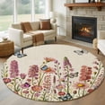 Beige Floral 8' Round Rug for Open Concept Living Room Seating Zone ...