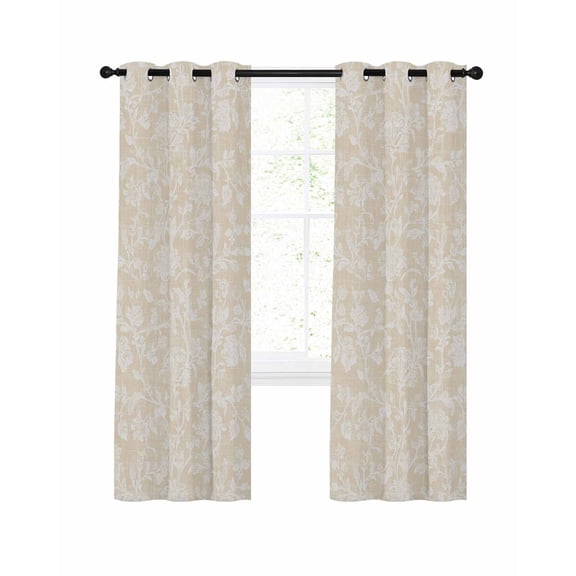 Beige Floral Blackout Curtains for Bedroom Living Room, Pastoral White Cream Petal Leaf Botanical Linen 45 In Long Thermal Insulated Room Darkening Drapes Grommet Window Treatments, 42 x 45 In