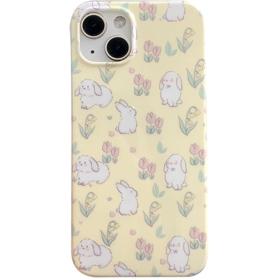 Beige Floral Bunny Phone Case for iPhone 12 Pro Max, Cute Korea 3D Rabbit Flower Cartoon Case for Women Girls