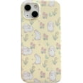 Beige Floral Bunny Phone Case for iPhone 15, Cute Korea 3D Rabbit