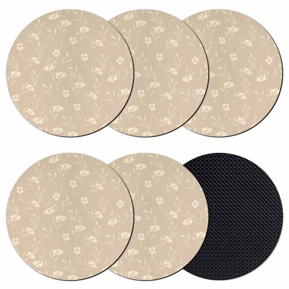 Beige Floral Coasters Set of 6, Absorbent Coasters for Drinks, Vintage Spring Botanical Flowers Coaster for Desk Coffee Table Protection, Home Decor House Warming Gifts 4"