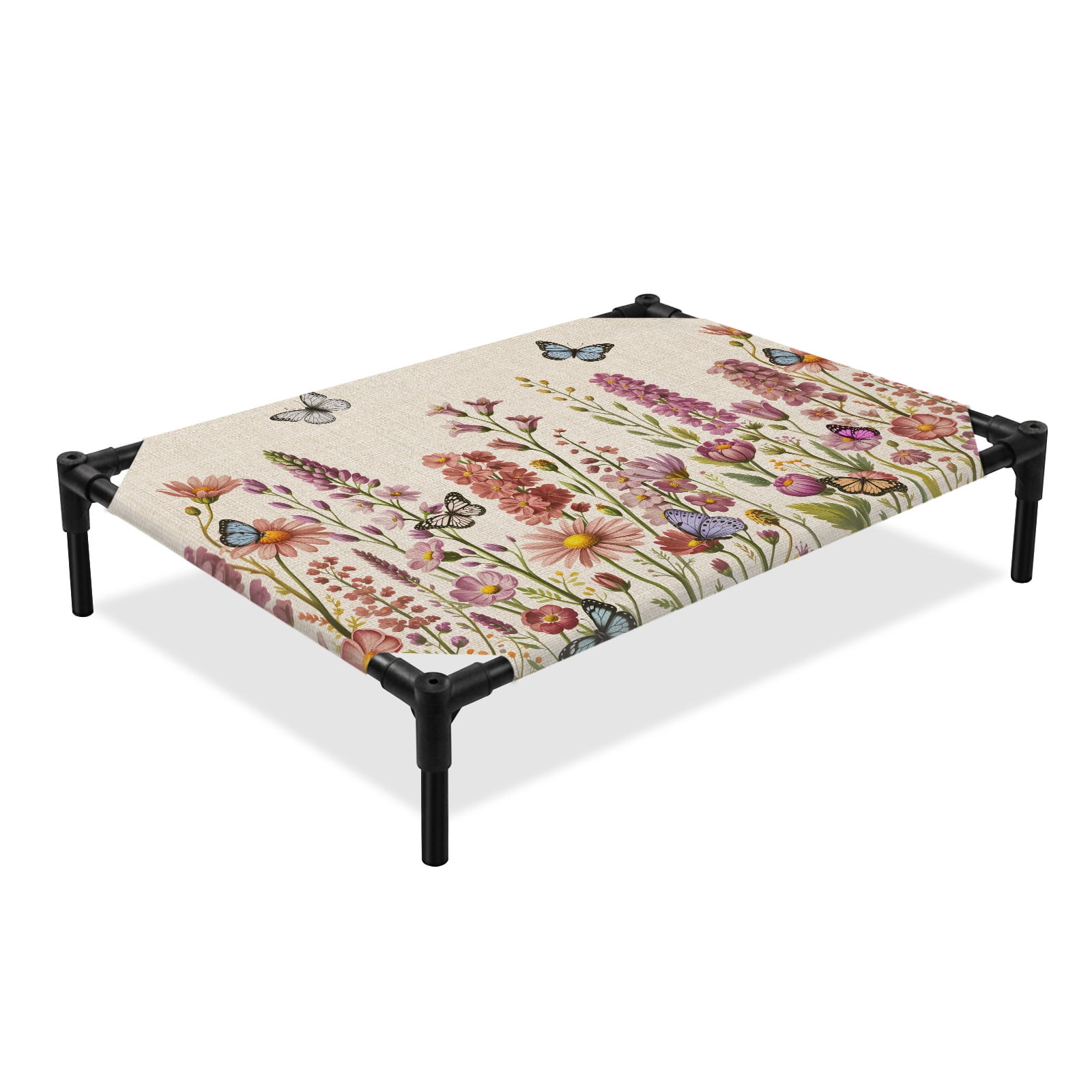 Beige Floral Elevated Dog Bed, Spring Lavender Wildflowers Blue ...