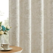 Beige Floral Jacquard Blackout Curtains 108 Inches Long 2 Panels for Bedroom Living Room Taupe Flower Chenille Room Darkening Thermal Soundproof Grommet Window Treatments Drapes 52x108