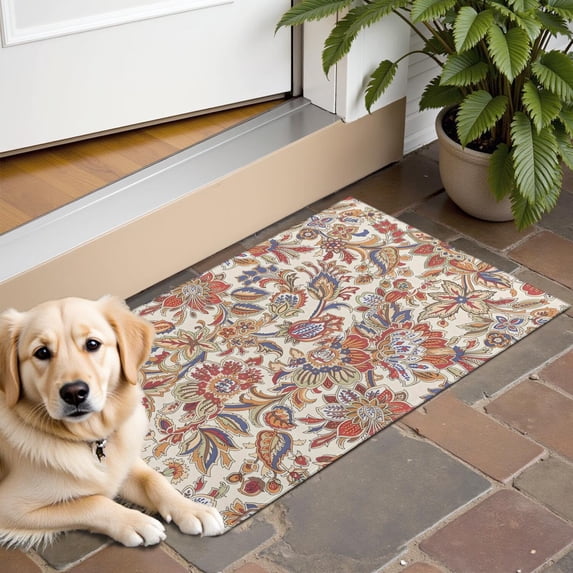 Beige Floral and Paisley Pattern Door Rugs,Washable Non Slip Door Mats Indoor,Decorative Door Mats,Entry Mat Indoor for Entrance,Bedroom,Kitchen,Bathroom,16"x24"