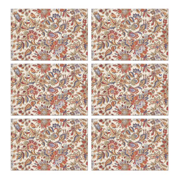 Beige Floral and Paisley Pattern Summer Placemats Table Placemats Set Of 6-Linen Kitchen Washable Placemats Table Mats 11.8"x17.7"Non-Slip Heat Resistant