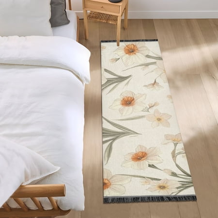 Beige Floral Pattern Bedroom Runner Rug 2'x 6' Non Slip Carpet Indoor Home Area Rug Living Room