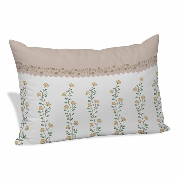 Beige Floral Pillow Covers, Linen Long Throw Pillow Case, Spring Summer Botanical Flowers Holiday Pillow Protector Decorative Cushion Cover for Living Room/Bedroom 12" x 20"