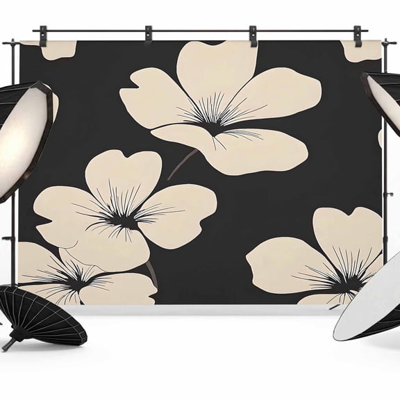 Beige Floral Silhouette Backdrop for Photoshoot,Photography Photo Studio Background Wall Backdrop,Farmhouse Vintage Flowers Back Drop Banner Panel for Portraits Wedding Party Live Streaming 7x5Ft
