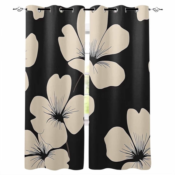 Beige Floral Silhouette Blackout Curtains for Bedroom Living Room Darkening Curtains 63 Inches Long Farmhouse Vintage Flowers Window Curtain 2 Panels Set Window Treatment Grommet Drapes 42"x63"