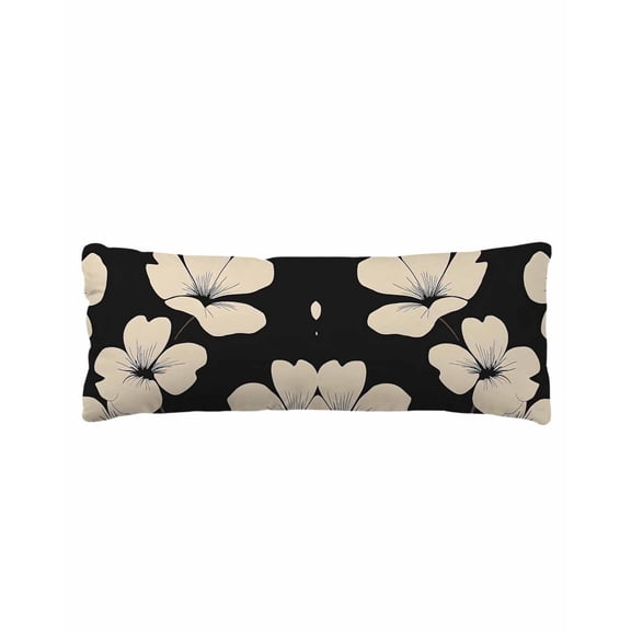 Beige Floral Silhouette Body Pillow Cover 20 x 54 Inch Decorative Pillow Cover Farmhouse Vintage Flowers Lumbar Pillowcase Seasonal Rectangle Cushion Case for Couch Sofa Bed Living Room
