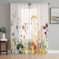 thumbnail image 1 of Beige Floral Spring Semi Sheer Window Curtains 96 Inches Long, Vintage Farmhouse Flowers Rod Pocket Voile Silky Chiffon Curtain Light Filtering Drapes for Living Room, Kitchen, 52"x96", 2 Panels, 1 of 9