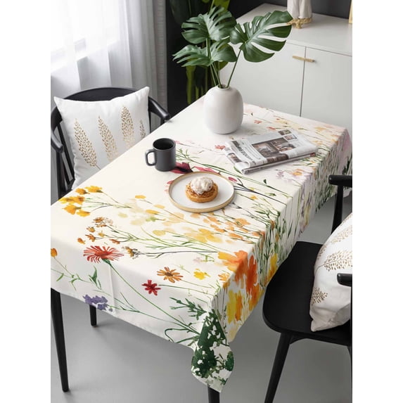 Beige Floral Spring Tablecloth Rectangle Table Cloth 60x120 ,Waterproof Outdoor Table Cloth Covers Decorative Table Protector ,Vintage Farmhouse Flowers Washable Table Cover for Kitchen Dinning Party