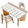 thumbnail image 1 of Beige Floral Table Cloths for 3 Foot Rectangle Tables, Spring Summer Botanical Flowers Patio Waterproof Elastic Fitted Tablecloths, Washable Rectangular Table Cover for Camping, 1 of 8