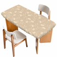 thumbnail image 1 of Beige Floral Table Cloths for 4 Foot Rectangle Tables, Vintage Spring Botanical Flowers Patio Waterproof Elastic Fitted Tablecloths, Washable Rectangular Table Cover for Camping, 1 of 8