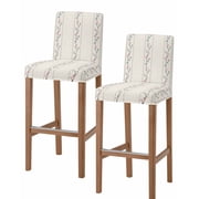 Beige Flower Branch Bar Stool Covers Set of 2, Spring Summer Farmhouse Botanical Stretch Washable Bar Chair Covers with Backs, Removable Pub Counter Height Chair Cover for Kitchen Dining Room Cafe