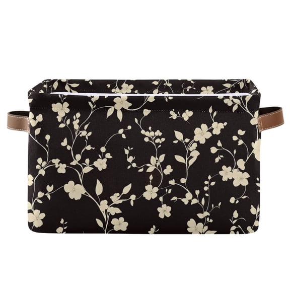 Beige Flower Branch Foldable Storage Large Fabric Storage Baskets Organizer Storage Bins with Handles for Home Office