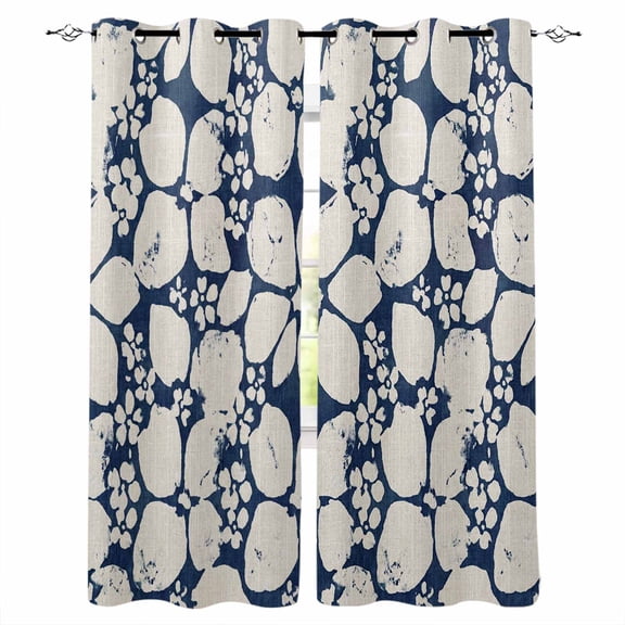 Beige Flower Pattern Blackout Curtains 45 Inches Long, Retro Country Tie-dye Floral Abstract Blue Thermal Insulated Black Out Curtains, Small Darken Window Curtain for Cafe Bedroom 42"x45" 2 Panels