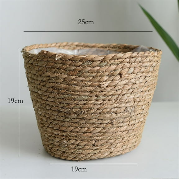 Beige Flower Pots Cover Storage Basket Woven Basket Planter Straw Flower Pot Decorative Flower Pot Cover Closet Storage Bin Table Desk Organizer for Home Decor