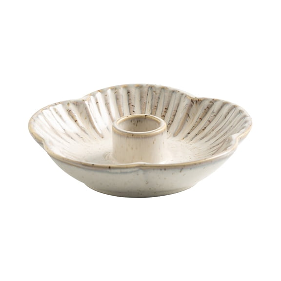 Beige Flower Shaped Ceramic Candle Holder Candle Tray With Delicate Floral Design Porcelain Material For Dining Table Fireplace Mantel Altar Decor Holiday Wedding Use 4.96X4.96X1.18In 0.48