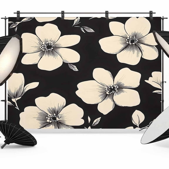 Beige Flowers Backdrop for Photoshoot,Photography Photo Studio Background Wall Backdrop,Vintage Elegant Floral Silhouette Back Drop Banner Panel for Portraits Wedding Live Streaming Decor 10x8Ft