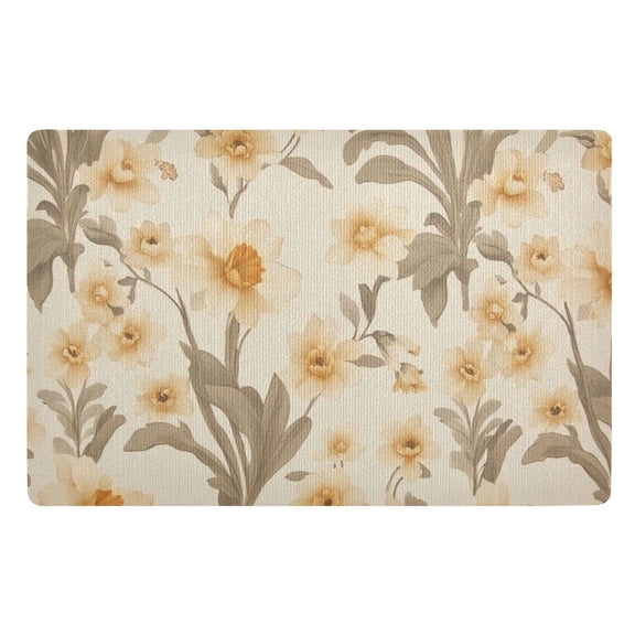 Beige Flowers Pattern Floor Door Mat Outdoor Indoor for Home Entrance Welcome Mats 32"x20"
