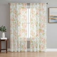 thumbnail image 1 of Beige Flowers Semi Sheer Curtains 63 Inch Length 2 Panels Set, Farmhouse Botanical Floral Green Leaves Sheer Kitchen Curtain Privacy Voile Window Curtain for Living Room Bedroom Rod Pocket Drapes, 1 of 7