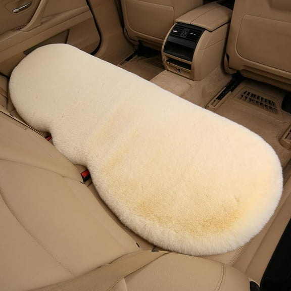 Beige Fluffy Faux Sheepskin Car Back Seat Cover for Auto Fuzzy Interior Accessories Rear Bench Second Row Cushion