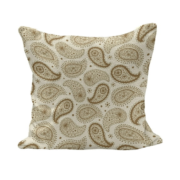 Beige Fluffy Throw Pillow Cushion Cover, Oriental Traditional Paisley Detailed Motifs Color Contours Persian Culture Theme, Decorative Square Accent Pillow Case, 16" x 16", Cream, by Ambesonne