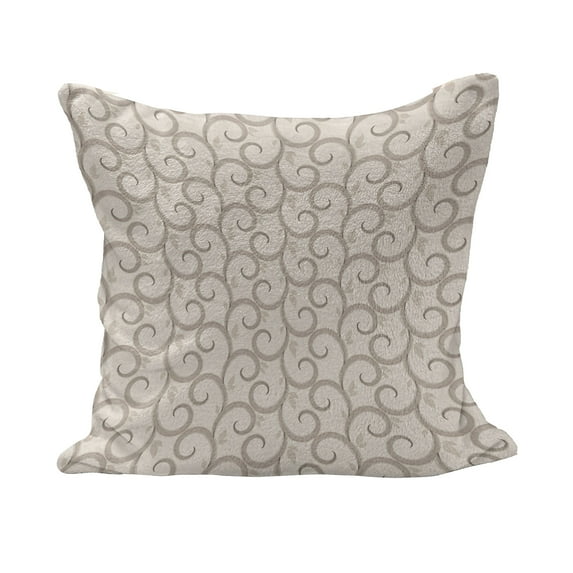 Beige Fluffy Throw Pillow Cushion Cover, Swirling Leaves Motifs Regular Curved Baroque Floral Design Retro Old World in Mod Art, Decorative Square Accent Pillow Case, 24" x 24", Beige, by Ambesonne