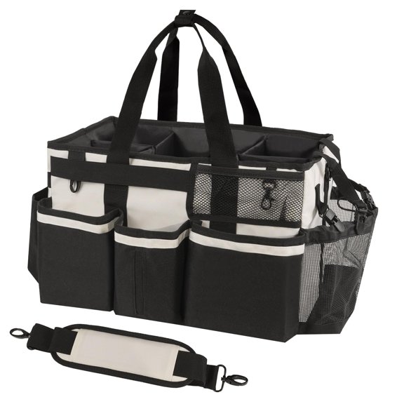 Beige Foldable Divider Cleaning Supplies Organizer With Handle And Shoulder Straps