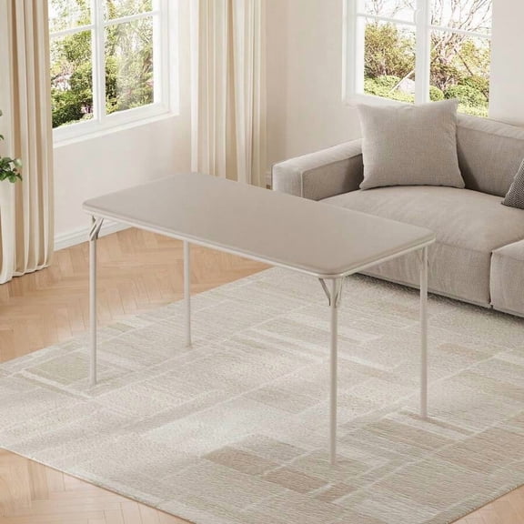 Beige Folding Table, 47 Inch PU Padded Top Portable Multifunctional Game Desk For Indoor And Outdoor Use