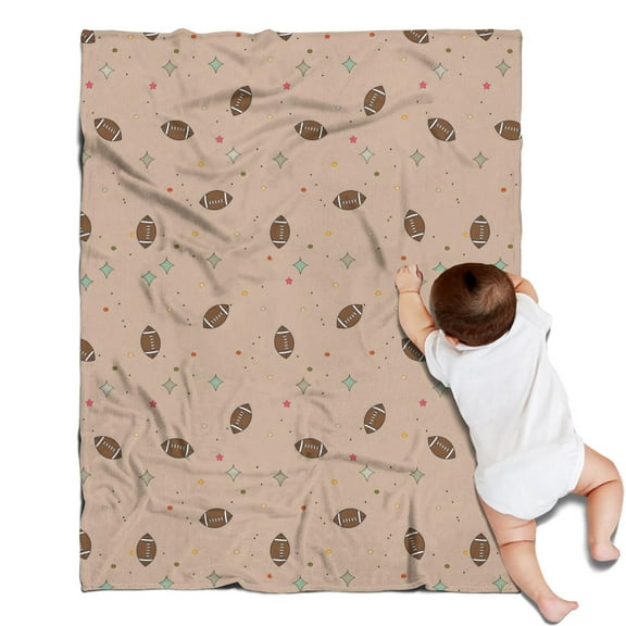 Beige Football and Stars Pattern Blanket,Comfortable Soft Flannel Throw Blanket,All Season,Warm Lightweight Blankets for Sofa Bed Couch Living Room Chair,30"x40"