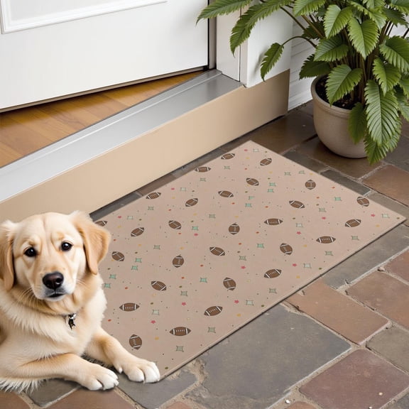 Beige Football and Stars Pattern Door Rugs,Washable Non Slip Door Mats Indoor,Decorative Door Mats,Entry Mat Indoor for Entrance,Bedroom,Kitchen,Bathroom,16"x24"