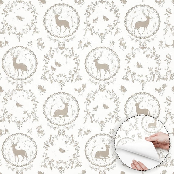 Beige Forest Deer Animal Wallpaper Peel and Stick Wallpaper Removable ...