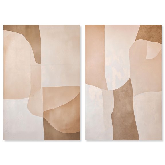 Beige Forms Duo Canvas Print Gold Boho Wall Decor Set by Art Remedy, Gallery Wrapped, 10 x 15