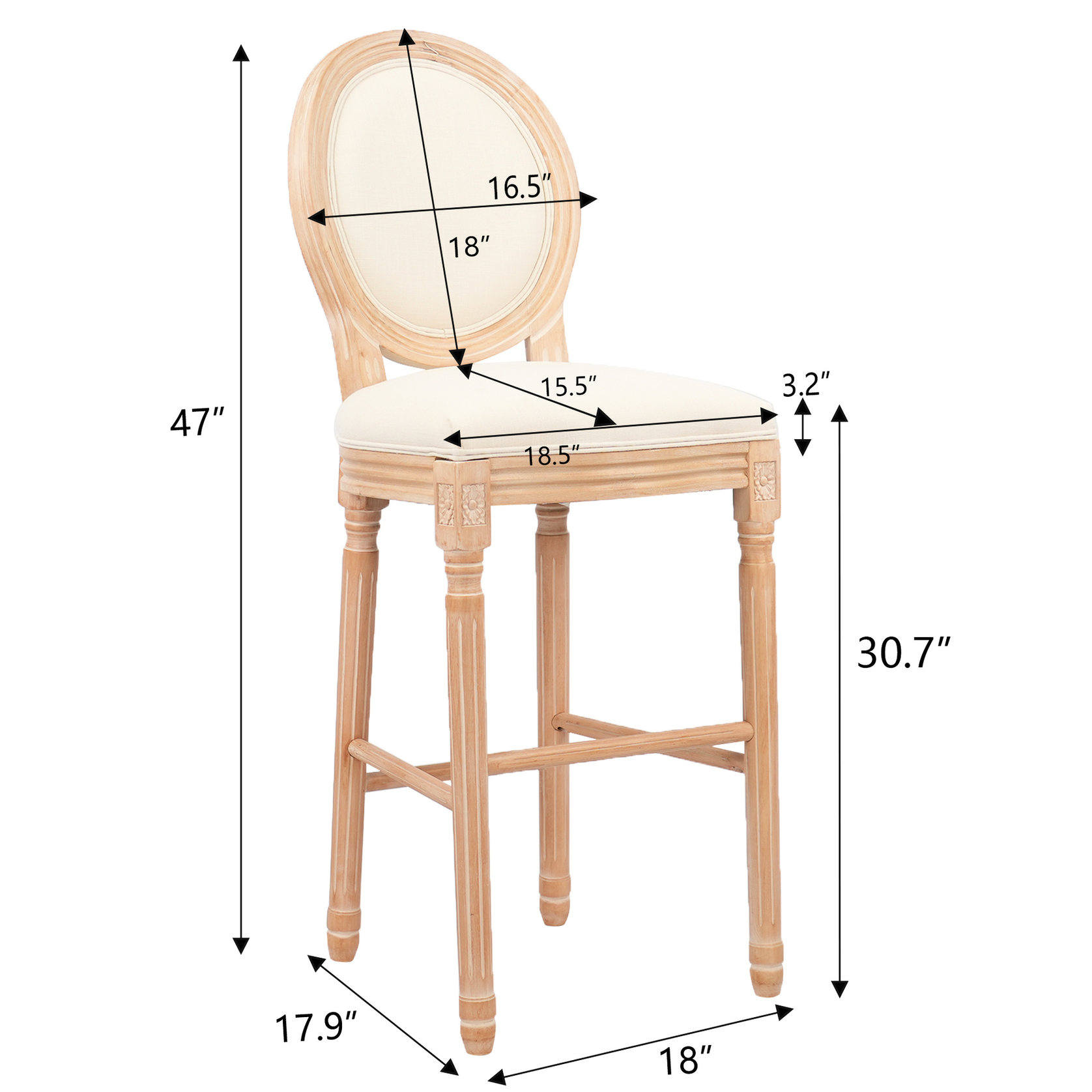 Beige French Country Wooden Barstools, 2 Pieces, 17.7" Package Height