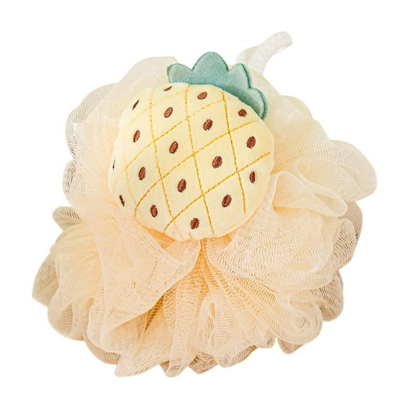 Beige Fruit Shaped Bath Sponge With Hanging Rope Cute Foaming Mesh For Kids Bath Time Body Scrub And Shower 6.3 Inch