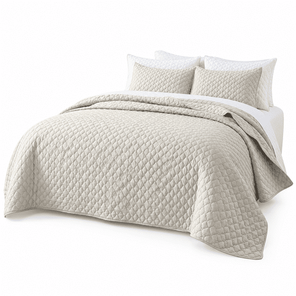 Beige Full/Queen Quilt Set 3-Piece Modern Cloud Pattern Lightweight Bedspread