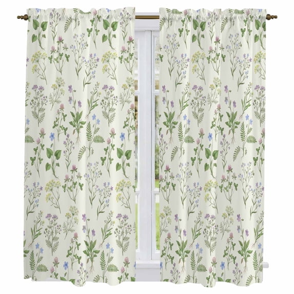 Beige Garden Botanical Kitchen Curtains 63 Inch Length, Farmhouse Floral Leaves Tiers Curtains for Living Room Berdoom Bathroom, Light Filtering Drapes Rod Pocket Window Treatment 2 Panels 42"Wx63"L