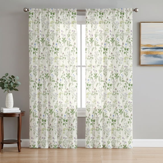 Beige Garden Botanical Sheer Curtains 63 Inches Long, Farmhouse Floral Leaves Light Filtering Window Curtains for Living Room/Bedroom, Rod Pocket Voile Sheer Curtain Drapes, 52"W x 63"L, 2 Panels