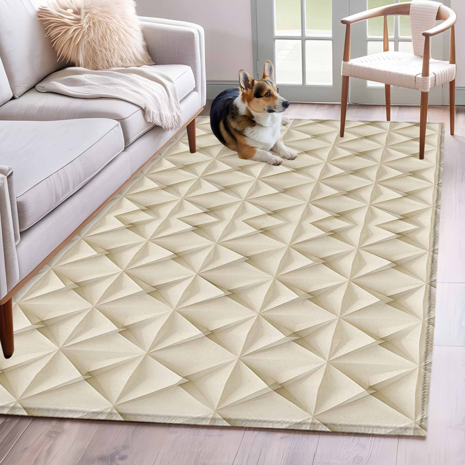 Beige Geometric Area Rug 3x5 Washable Rug Non Slip Simplistic Chic ...