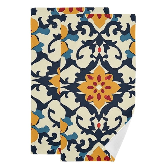 Beige Geometric Art Print Hand Towel Absorbent Bath Towels for Bathroom Sports Gym(28.3" X 14.4") Set of 2