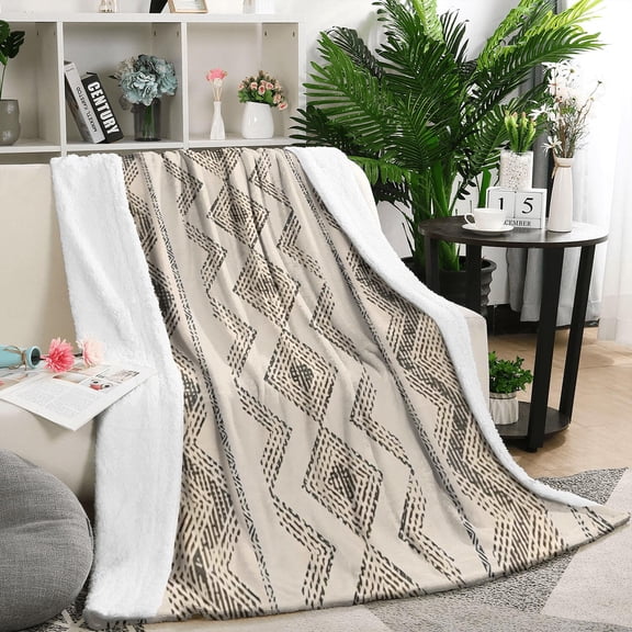 Beige Geometric Chevron Diamond Pattern Blanket,Comfortable Soft Flannel Throw Blanket,All Season,Warm Lightweight Blankets for Sofa Bed Couch Living Room Chair,50"x60"