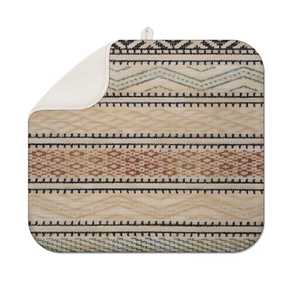 Beige Geometric Diamond Wave Pattern Dish Drying Mat for Kitchen 1 Pack, Ultra Absorbent Microfiber Dishes Drainer Mats,16"x18"