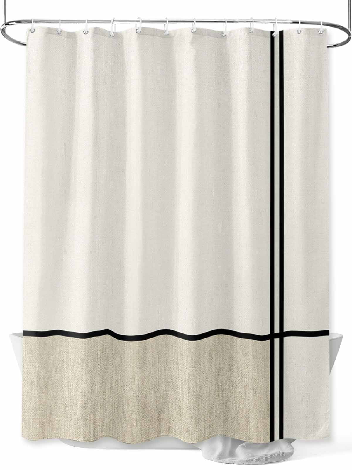 Beige Geometric Extra Long Shower Curtain Set, Waterproof Shower Curtains for Bathroom, Modern Color Block Black Lines Abstract Art Washable Fabric Bath Curtain for Bathtub with Hooks 72x96 Inches