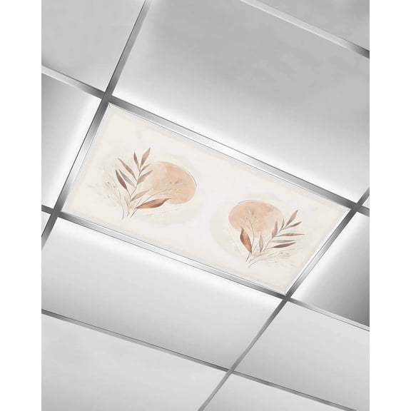 Beige Geometric Fluorescent Light Covers for Ceiling Lights 4x2 feet,1 Pack Magnetic Light Filters for Classroom,Modern Abstract Art Botanical Fluorescent Light Shade Panel for Office School Drop